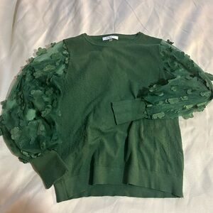 Sioni Green Sweatshirt with Textured Sleeves